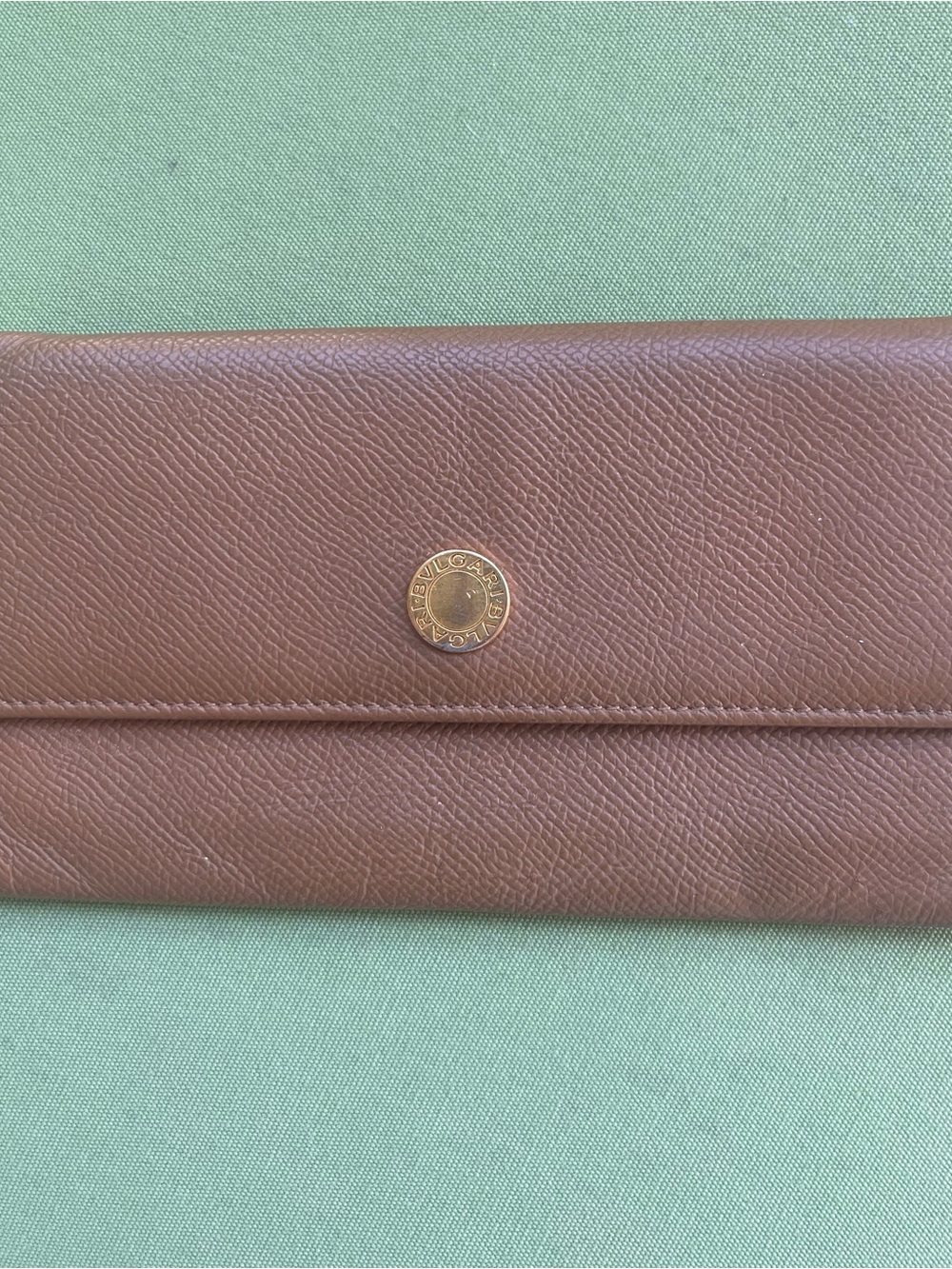 Bulgari Brown Leather Long Wallet with Gold Logo Snap and KISS Lock Closure